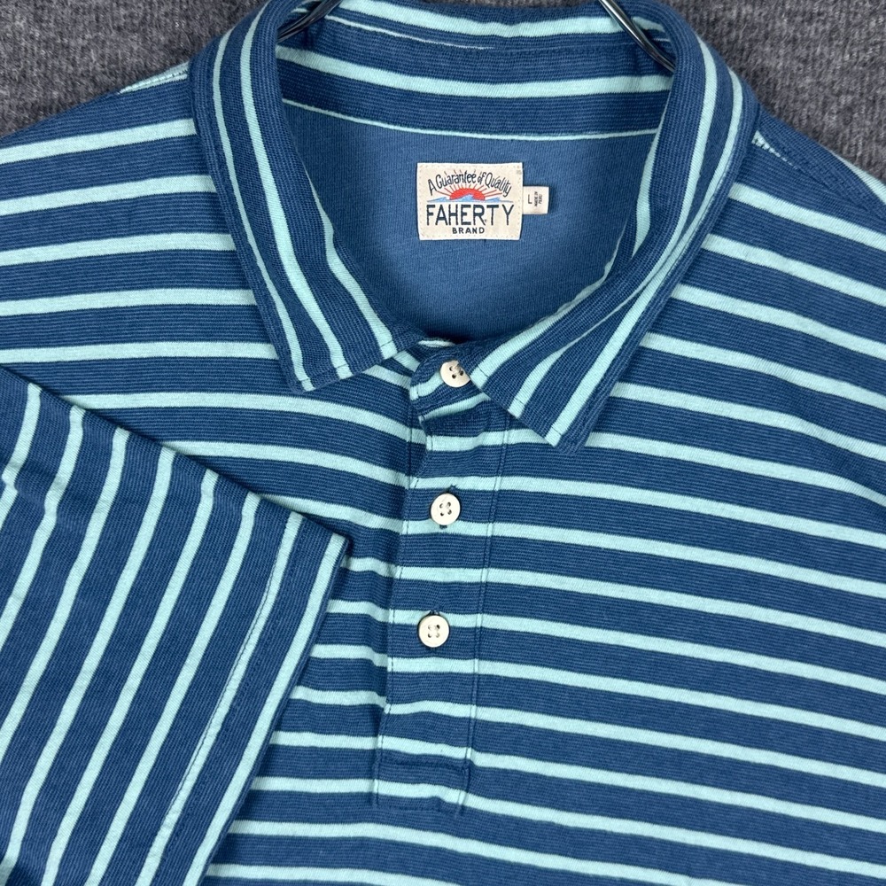 Faherty Movement Polo Shirt Mens Large Blue Striped Golf Casual